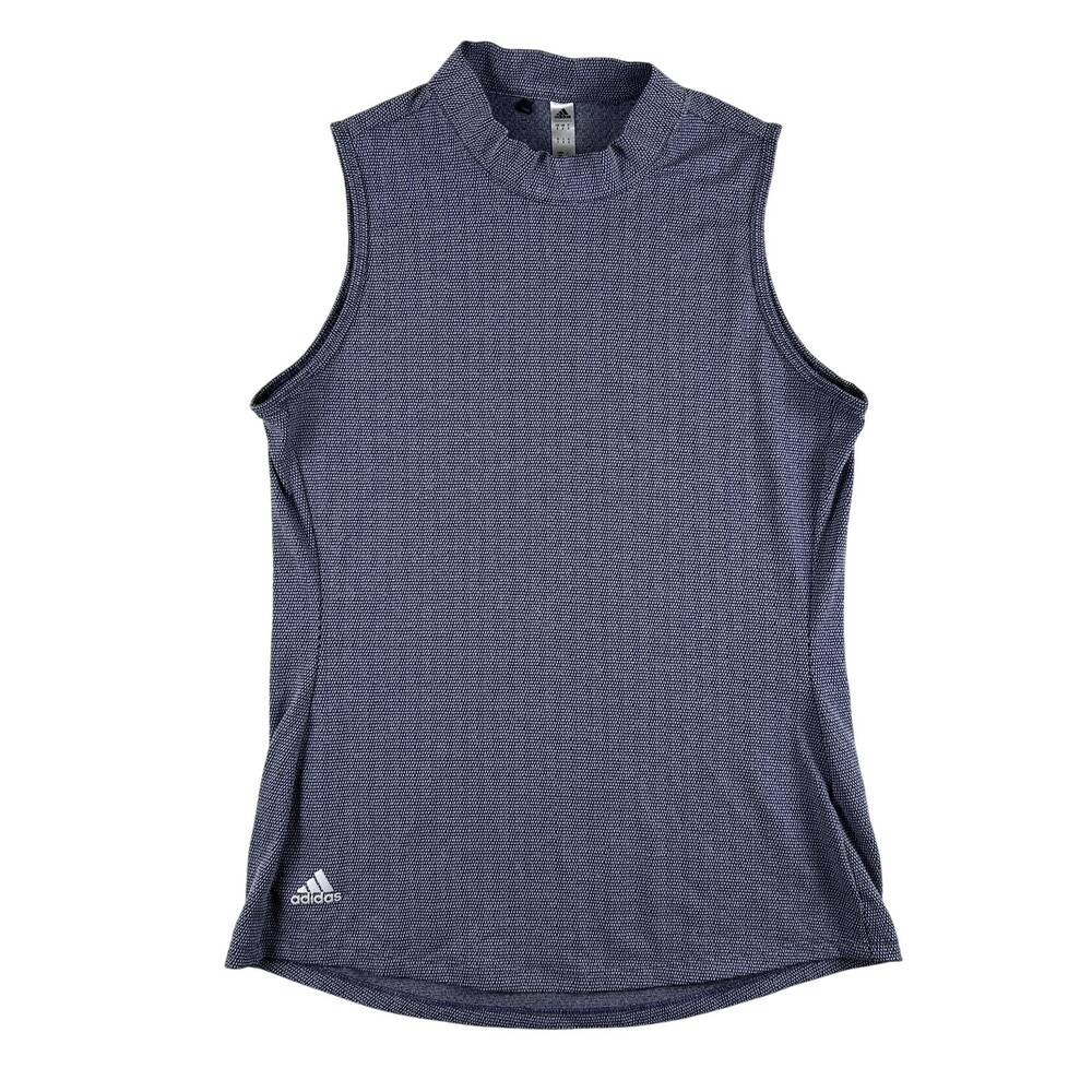 Adidas Tank Top Womens Small Blue Mock Neck Sleeveless Athletic Training Workout